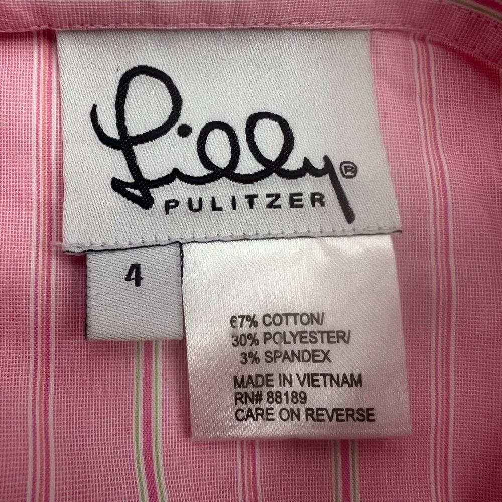 LILLY PULITZER Pink Striped Fitted Shirt Has Stretch Woman's Size 4 - Picture 4 of 15